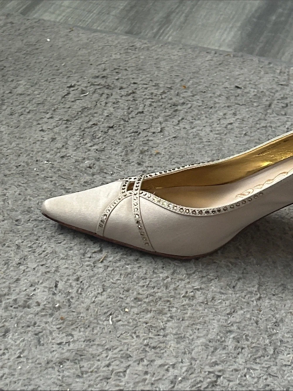 Nina Champagne Satin Slingback Pumps with Crystal Trim